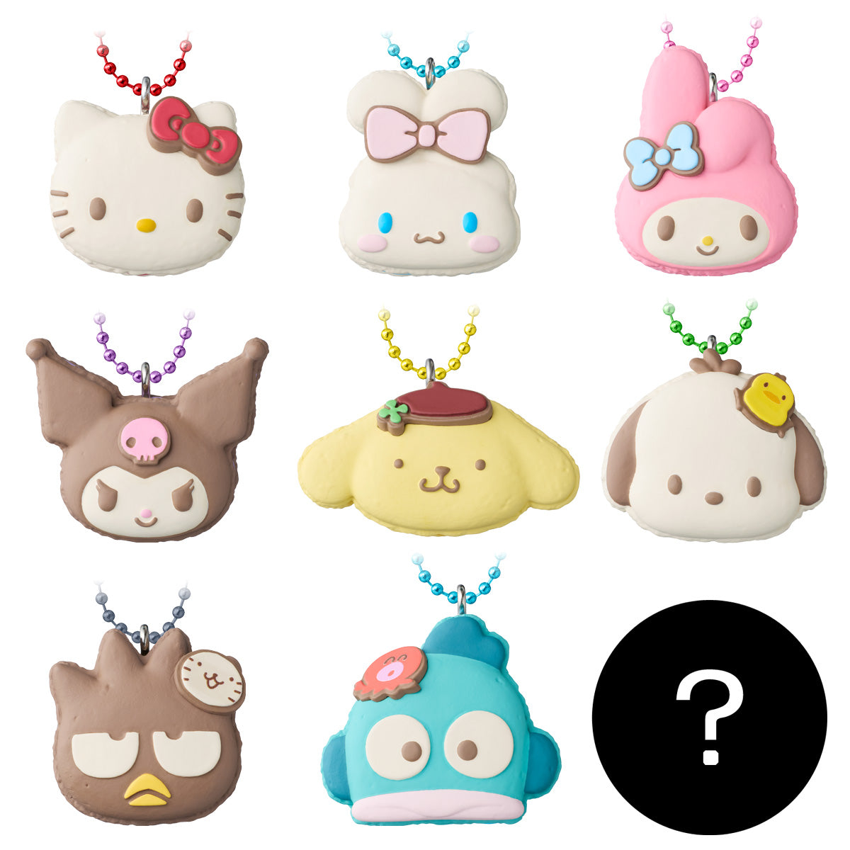 Sanrio｜食玩｜馬卡龍造型鎖匙扣（隨機款）（原盒10包）（附角色造型軟糖）
