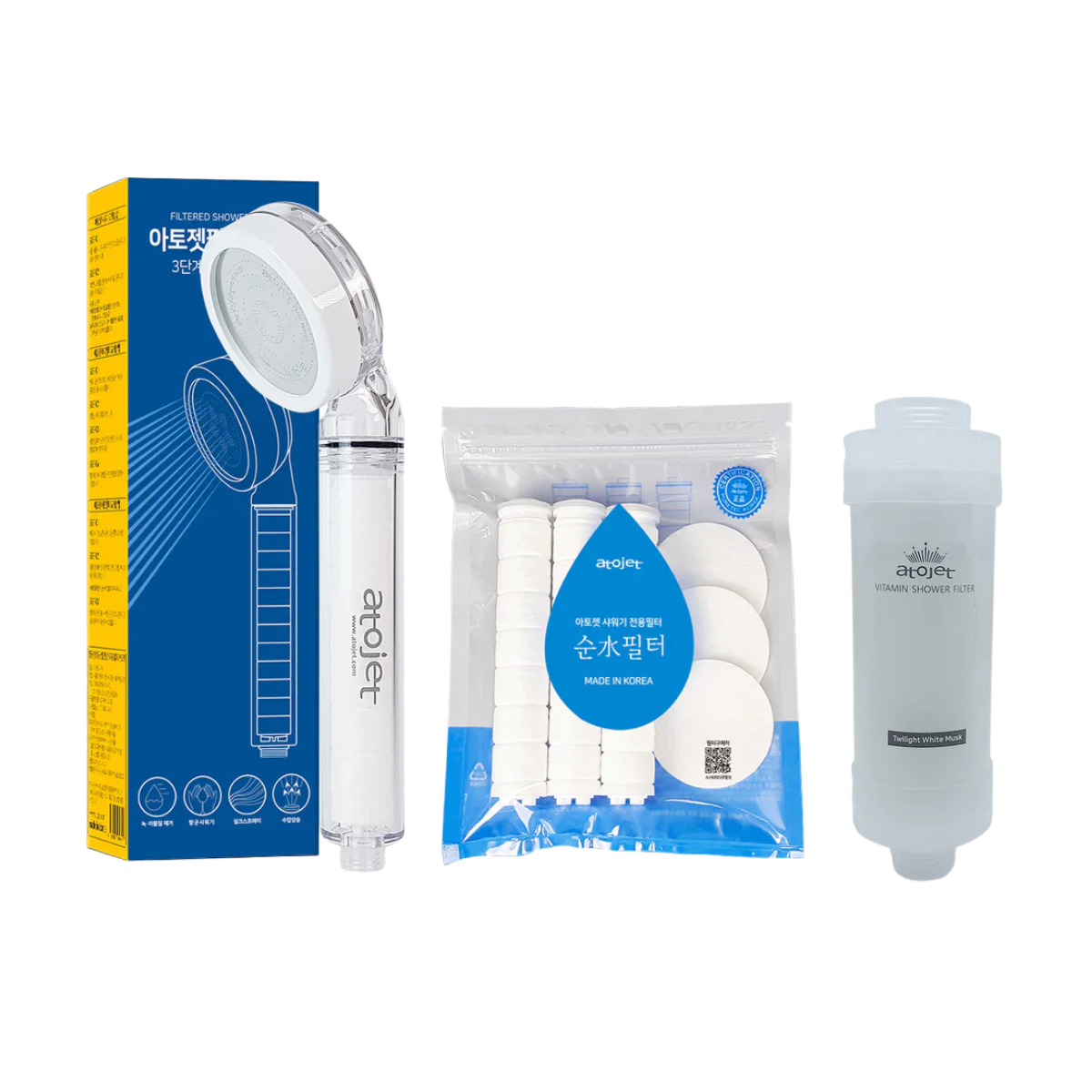韓國ATOJET｜韓國製花灑｜抗菌節水｜家用過濾蓮蓬頭＋濾芯＋香氛過濾器【套裝】