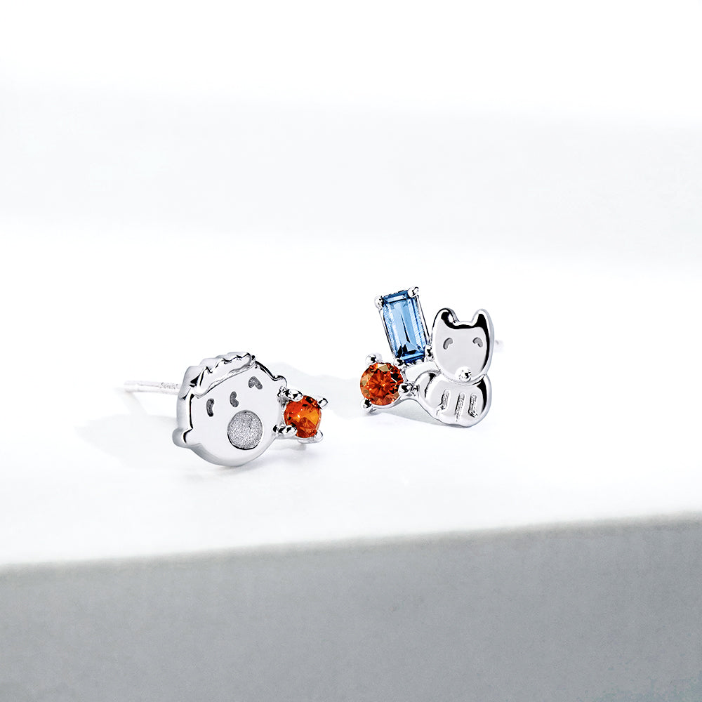 台灣 STORY ACCESSORY 故事銀飾 | Minna No Tabo經典系列 大寶與狗狗晶鑽純銀耳環