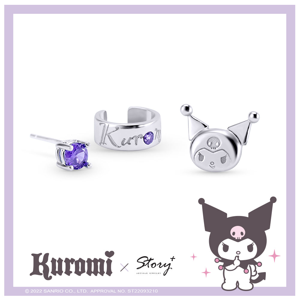 台灣 STORY ACCESSORY 故事銀飾 | Kuromi 經典系列-I.Love.Kuromi 純銀耳環/耳夾