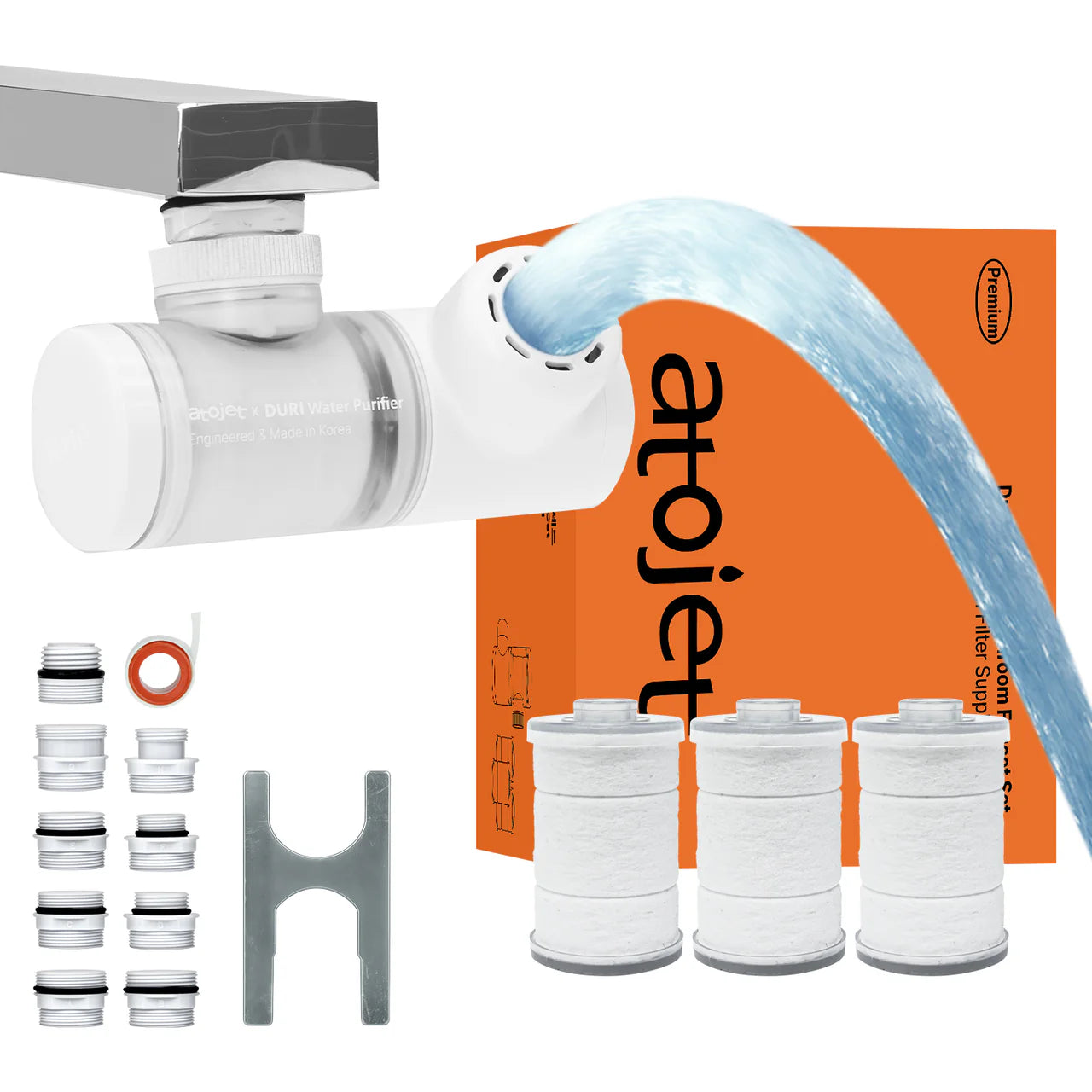韓國ATOJET｜韓國製｜多角度｜ATOJET Duri 增氧水龍頭過濾器 + 替換濾芯1包 (3個)