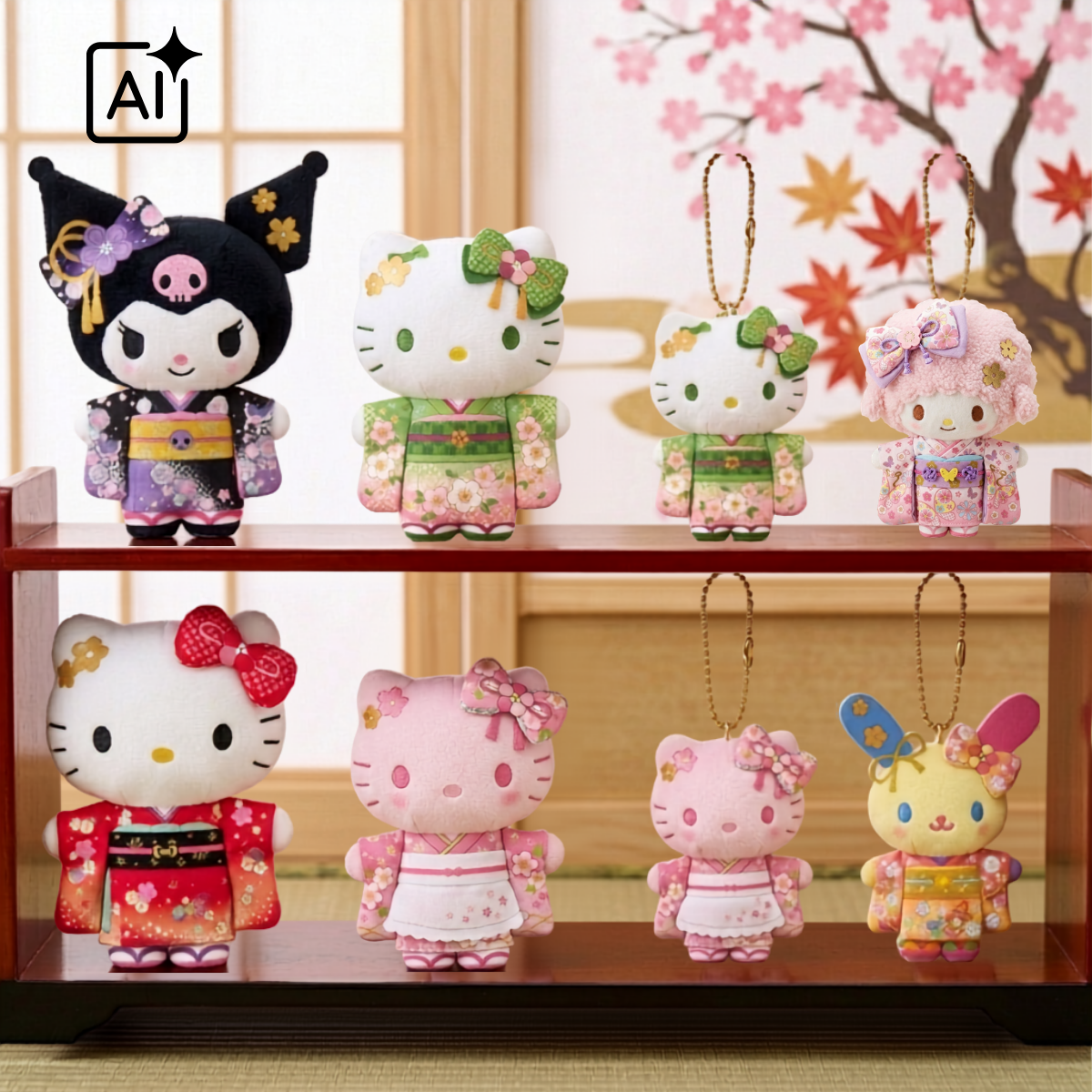 【早鳥預購85折】Sanrio｜漸變色花花和服掛飾公仔