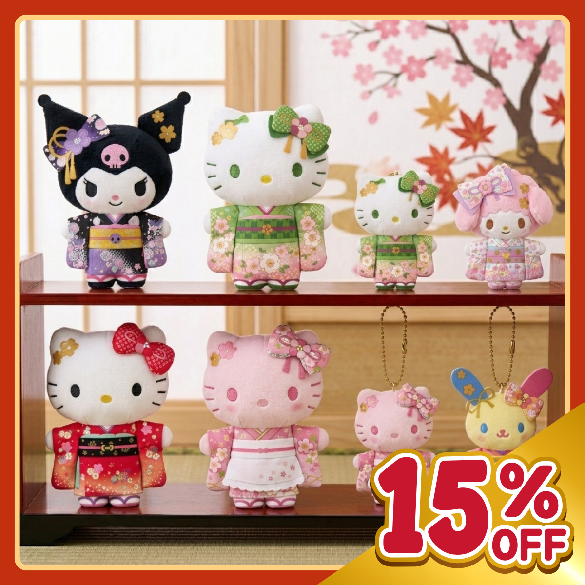 【早鳥預購85折】Sanrio｜漸變色花花和服掛飾公仔